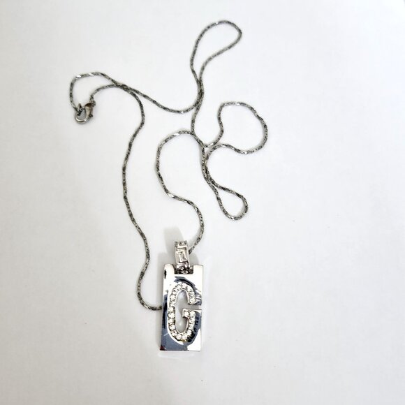 Silver Letter "G" Pendant Charm Necklace Rhinestone - Picture 3 of 4